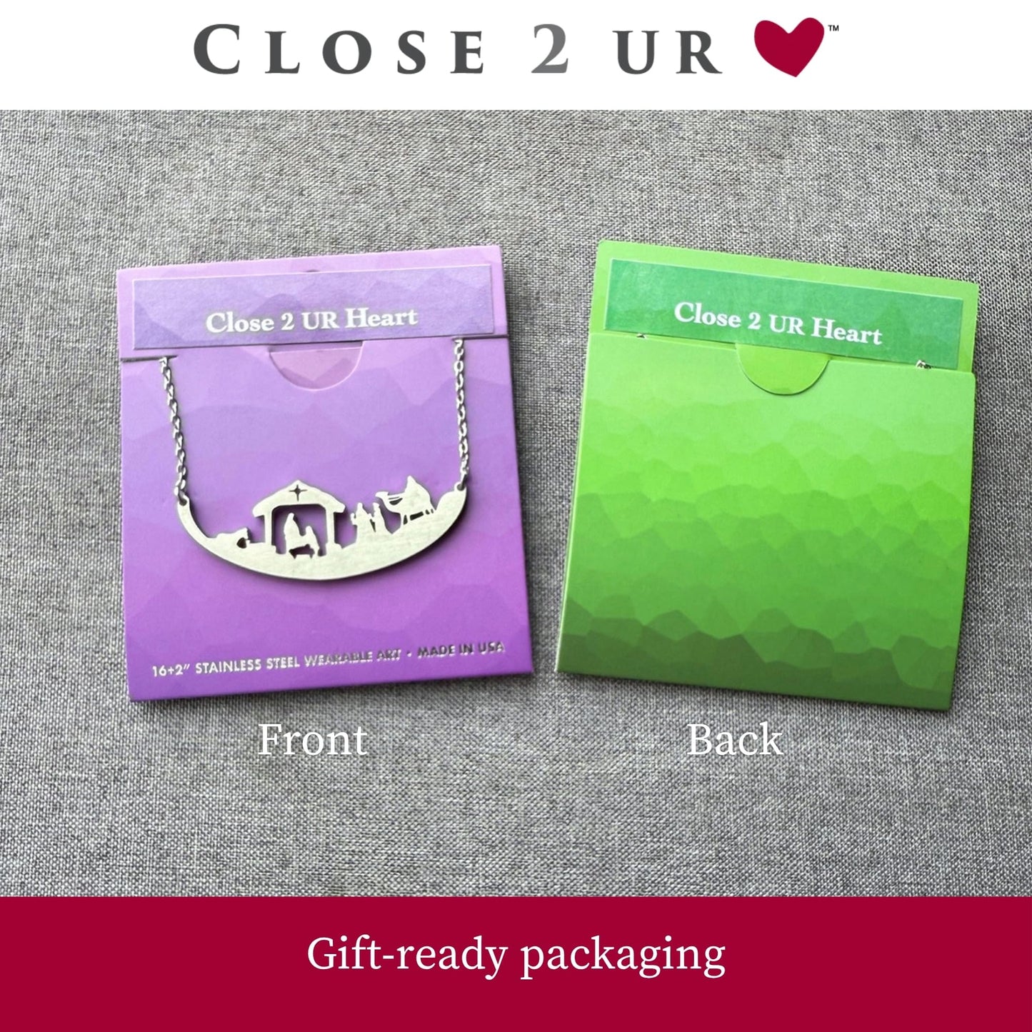 Close 2 UR Heart Stainless Steel Necklace - 3 Kings | Faith Inspired Pendant With Meaningful Message | Durable Handmade Jewelry Gift | Made In USA