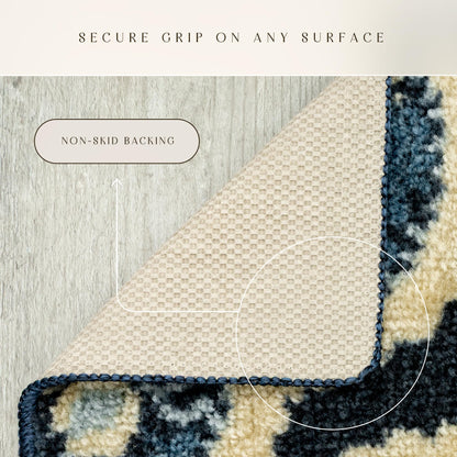 Maples Rugs Vivian Medallion Area Rugs - Made in USA - Washable, Non Slip, Pet-Friendly Mat for Bedroom, Office, and Entryway, 3'4 x 5', Persian Blue