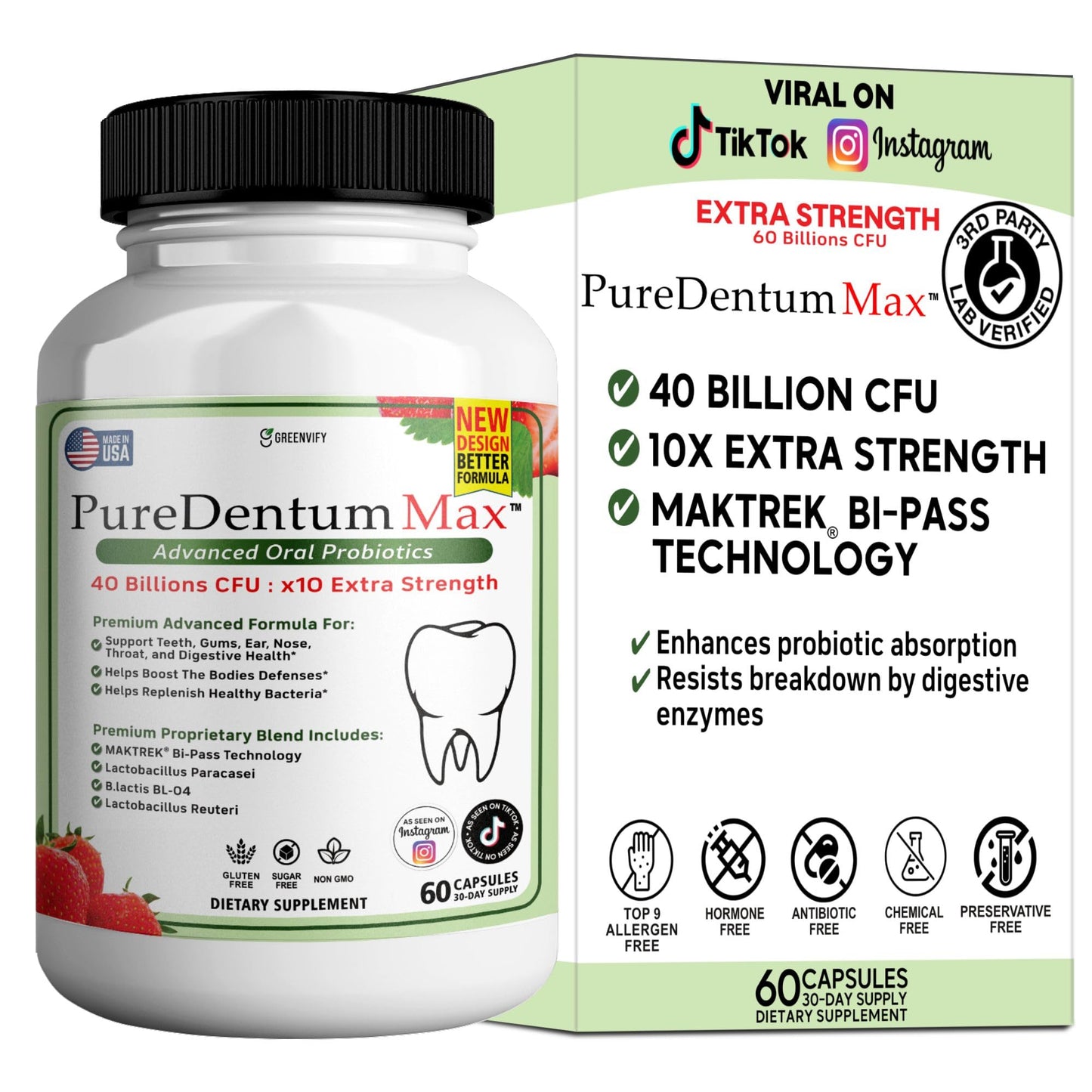 Puredentum Max Prodentim for Gums and Teeth Health & Fresh Breath - 40 Billion CFU Advanced Oral Probiotics for Mouth Bad Breath, Capsule Supplement (1)