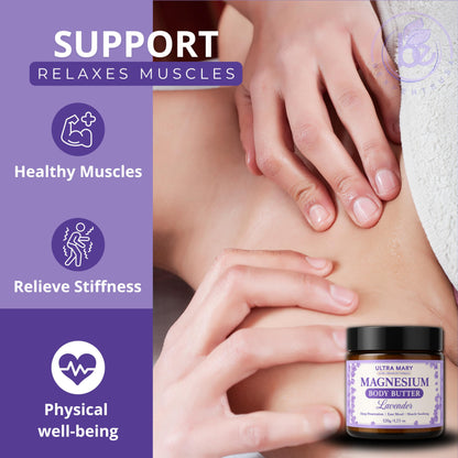 Magnesium Body Butter 4.23oz – Nighttime Lavender Cream – Natural & Vegan Lotion with Shea Butter, Jojoba Oil, Coconut Extract & Dandelion – Topical Relief for Muscle Tension – Kid-Friendly