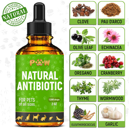 Dog Antibiotics for Infection, Coughs, UTIs, Allergies, Itching | Natural Antibiotics for Cats to Support Skin, Coat, & Digestion | for All Breeds & Ages | 2 oz
