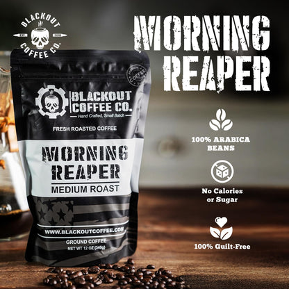 Blackout Coffee Morning Reaper Ground Coffee – Medium Roast, Bold & Strong Flavor – Freshly Roasted 12oz Bag, American Made