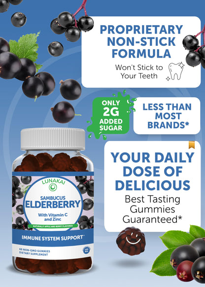 Lunakai Elderberry and Vitamin E Gummies Bundle - Immune Support Supplement with Zinc and Vitamin C Plus 1000iu Natural VIT E Gummy for Eye and Skin Health