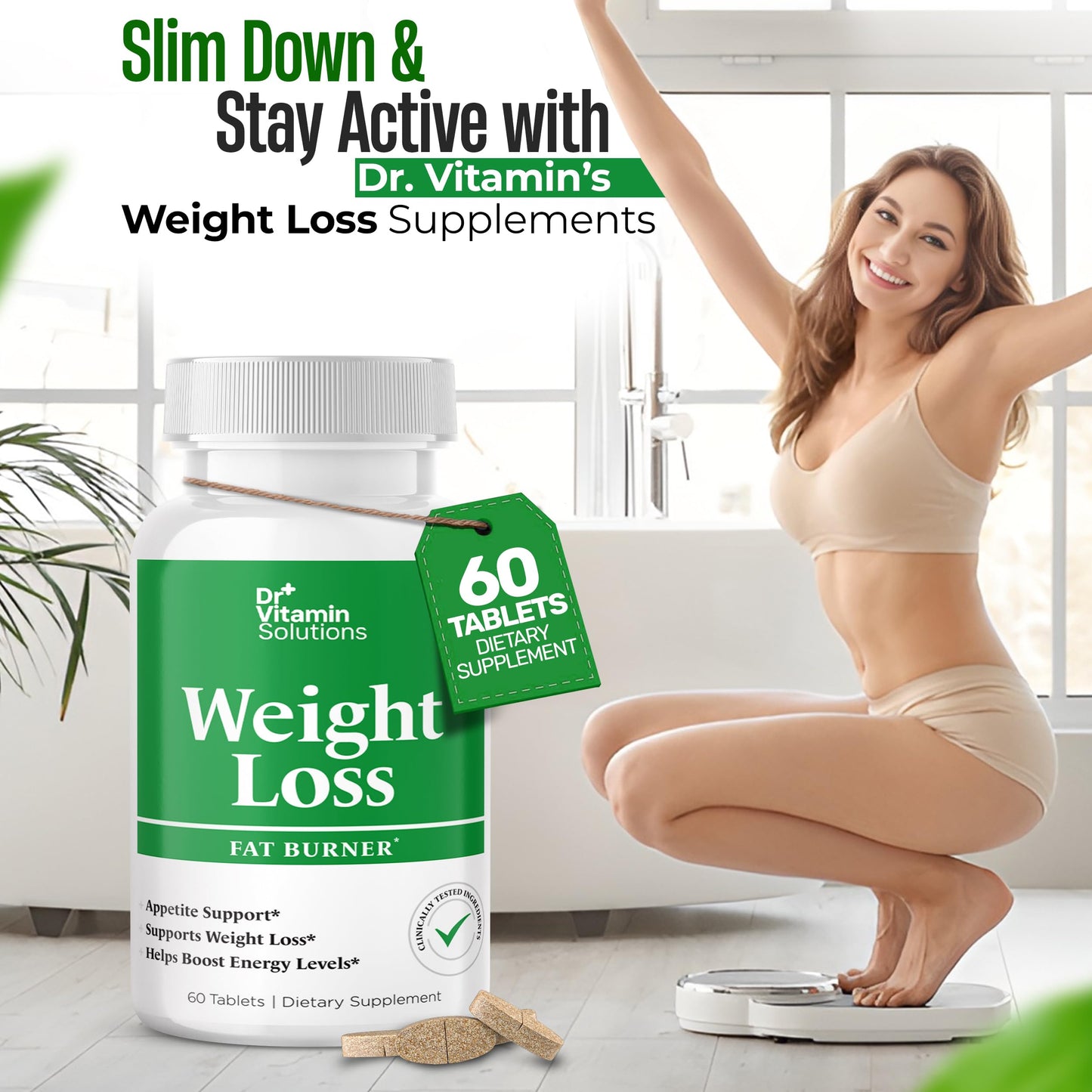 Fat Burner for Women & Men - Weight Loss Supplements with Green Tea Extract, Chromium, Vitamin B6 - Energy Booster, Belly Fat Burner & Appetite Suppressant Diet Pills - 60 Tablets