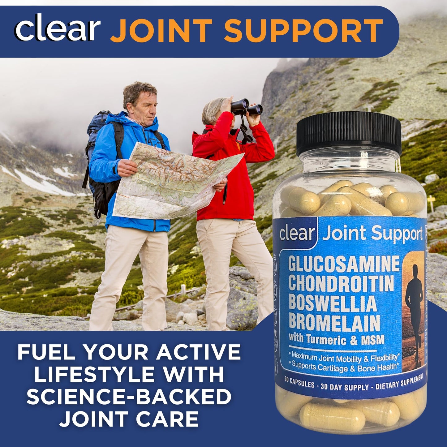 Glucosamine Chondroitin MSM with Turmeric & Boswellia 90 Capsules | 8-in-1 Joint Support Supplement for Flexibility & Mobility | Joint Supplement for Men & Women – Support Back, Knee, Hips & Joints