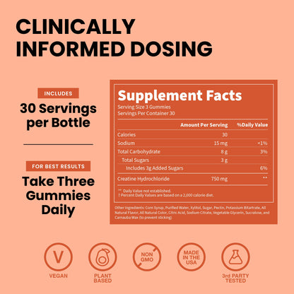 WellPath Creatine HCl Gummies 750mg – Chewable Creatine Gummies for Women and Men – 5g Creatine Monohydrate Equivalent - Cognitive & Performance Support – Vegan, Non-GMO, 90ct, Peach Yuzu Flavor