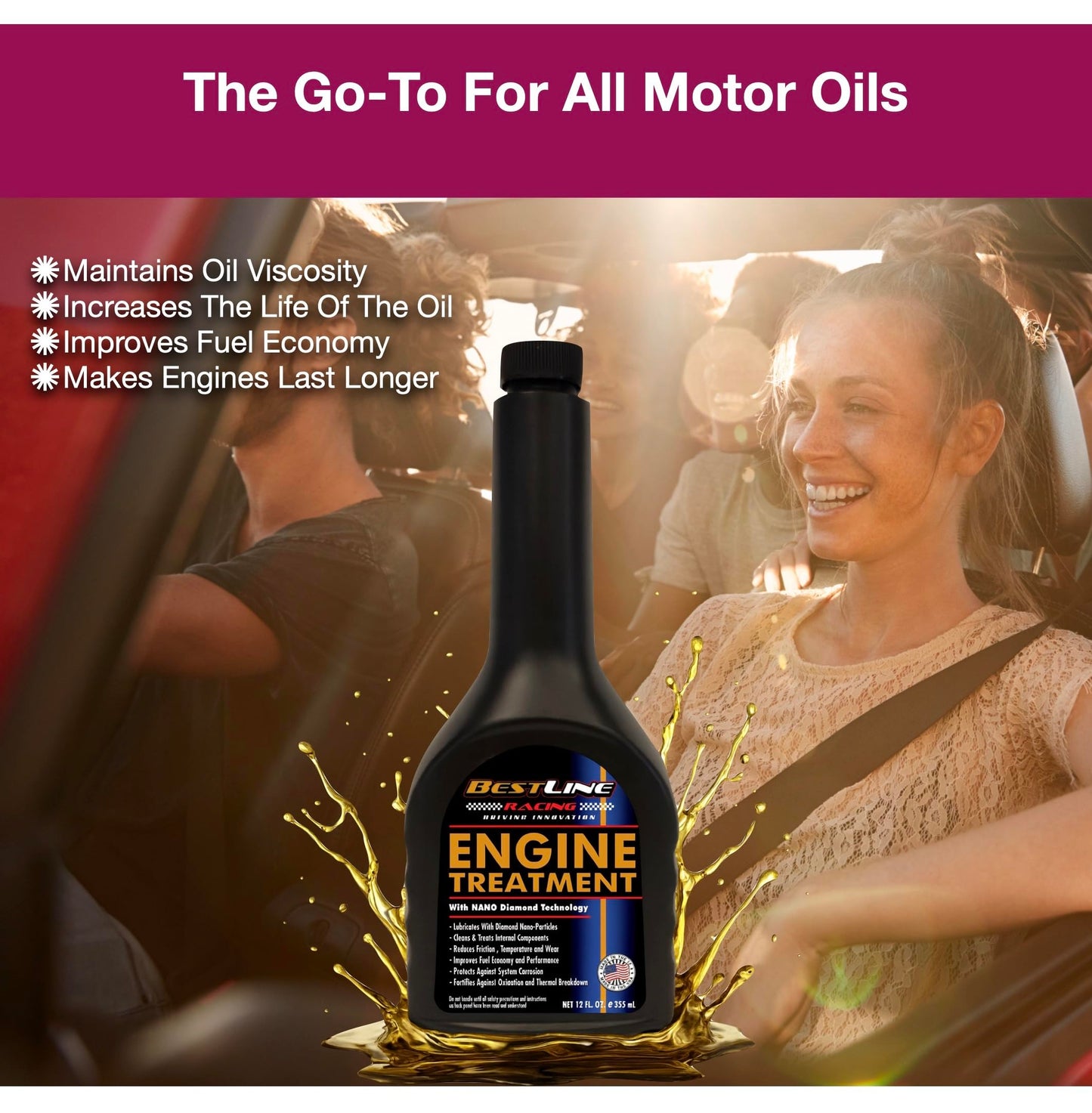 BestLine Racing - Engine Oil Additive for all Gas & Diesel Engines - Reduces Wear, Noise, Vibration - Boosts Fuel Economy & Horsepower - Made in the USA, Treats 5-quarts of oil.