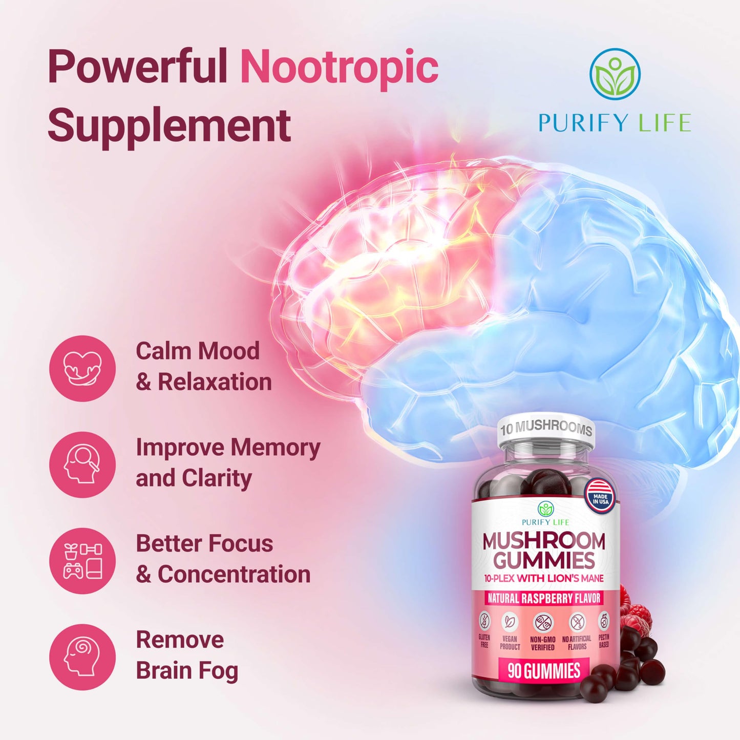 World's First Mushroom Complex Gummies - 10x Mushroom Supplement w Lions Mane (90 Chews 2500mg/serving) Nootropic Brain Supplement, Immune Support & Stress Relief - Replace Pills & Capsules, 7-Keto