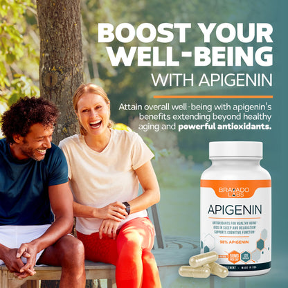 Bravado Labs Premium Apigenin Supplement - Pure, Concentrated Formula for Improved Sleep, Mood - Powerful Antioxidant Pills for Prostate and Healthy Aging Support - 120 ct