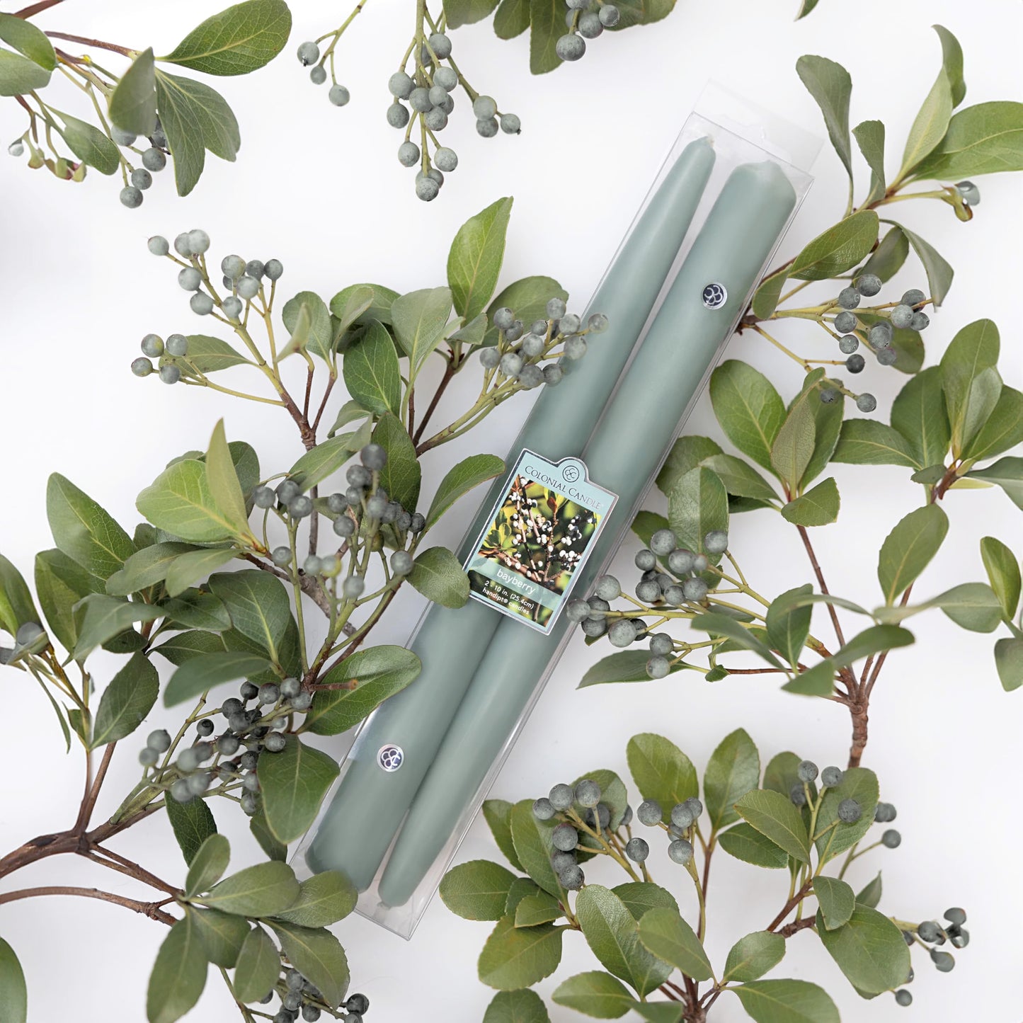 Colonial Candle 10 Inch Bayberry Scented Taper Candle, Virtually Dripless, Premium Wax with Cotton Wick, Pack of 2, Up to 10 Hour Burn - Made in The USA