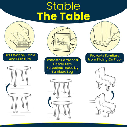 Stable The Table-12 Pack, Grey Square/Furniture Levelers/Furniture Grippers for Hardwood Floors/Floor Protectors for Furniture/Stacking Furniture Pads/Use with Tables, Sofas, Loveseats/Made in USA