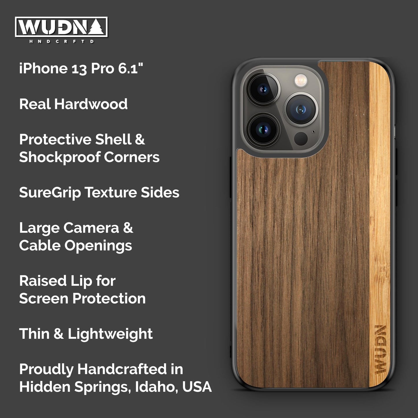 WUDN Slim Wooden Phone Case (Walnut Stripe in Bamboo) Compatible with iPhone 13 Pro with MagSafe