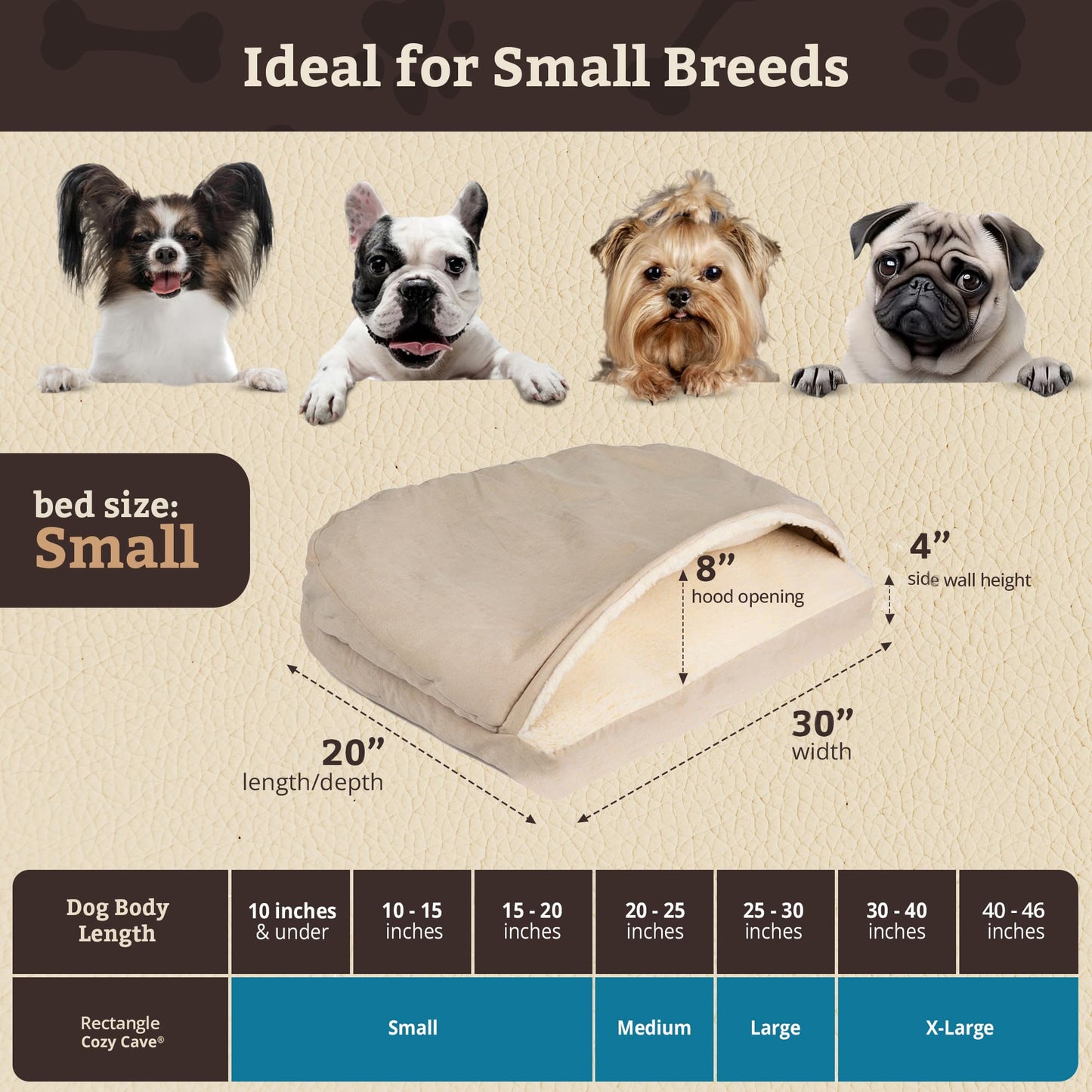 Snoozer Pet Products Luxury Rectangle Cozy Cave Dog Bed with Microsuede, Small, Buckskin