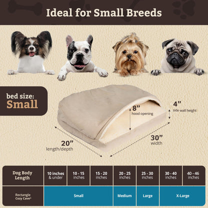 Snoozer Pet Products Luxury Rectangle Cozy Cave Dog Bed with Microsuede, Small, Buckskin