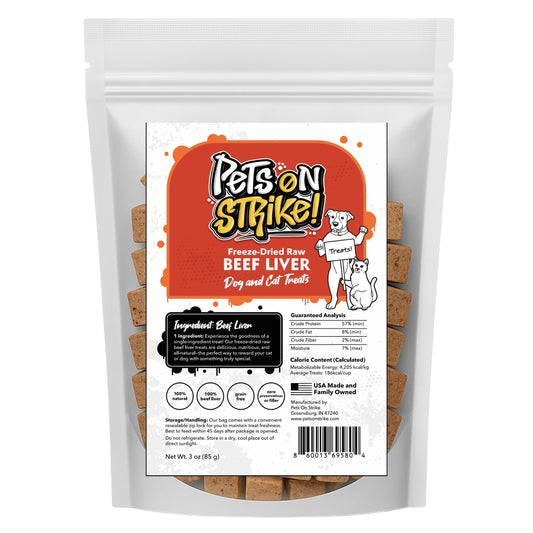 PETS ON STRIKE Freeze Dried Beef Liver for Dogs & Cats – Single Ingredient Dog Treats – USA Sourced & Made – High Protein, All Natural, Grain Free – Raw Freeze-Dried Training Treats (3oz)