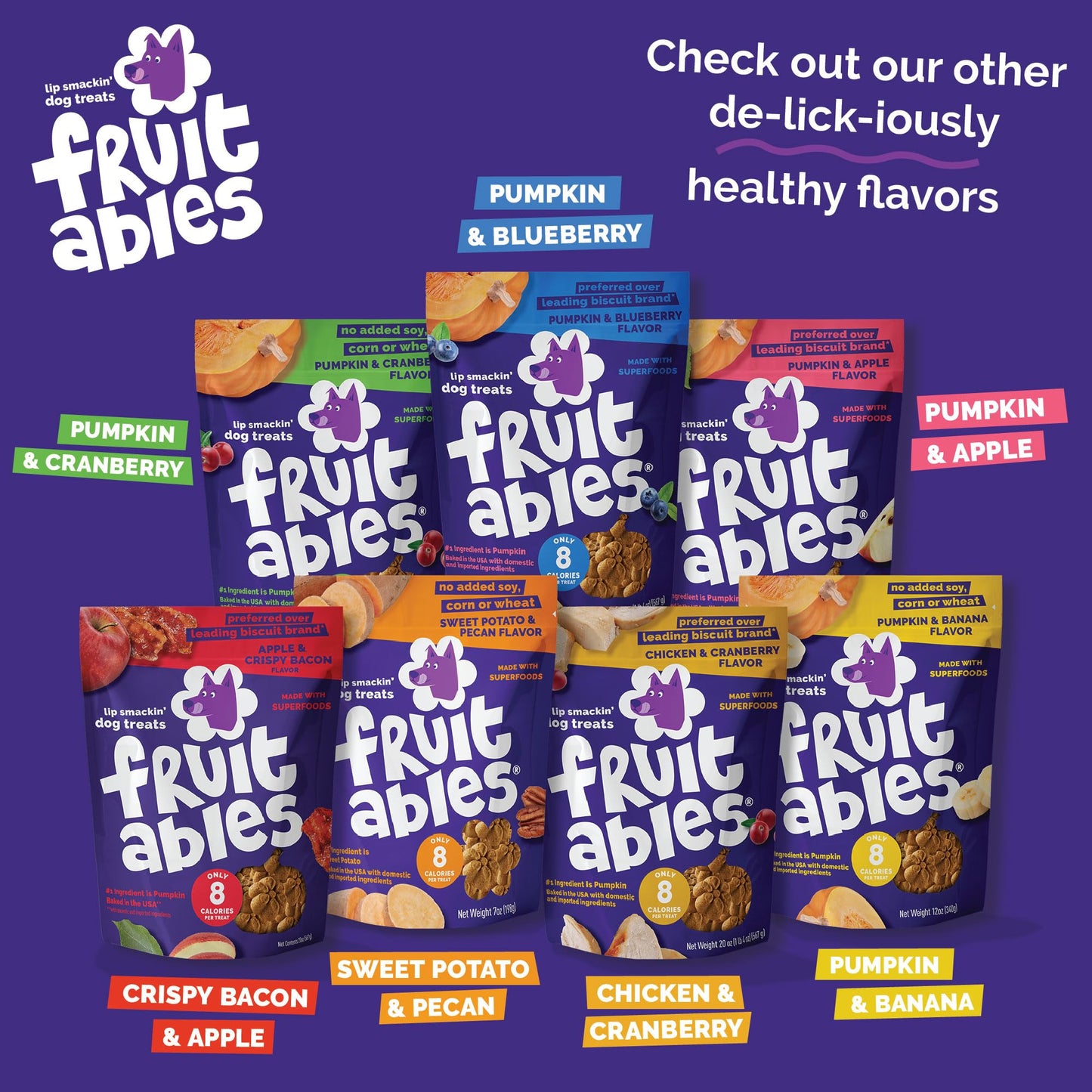 Fruitables Baked Dog Treats, Healthy Pumpkin Treat for Dogs, Low Calorie & Delicious, Free of Wheat, Corn and Soy, Made in The USA, Apple and Crispy Bacon Flavor, 20oz