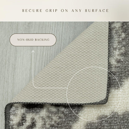 Maples Rugs Vivian Medallion Runner Rug - Made in USA - Washable, Non Slip, Indoor Carpet for Hallway, Kitchen, and Laundry Room, 2'6 x 5', Grey