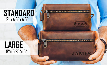 Mens Waterproof Dopp Kit – Crafted in USA – Ideal Gift for Husband, Dad, Groomsmen, Boyfriend & Father Day – Genuine Leather Toiletry Bag Customized Name or Initials – Personalized Travel Bag for Men