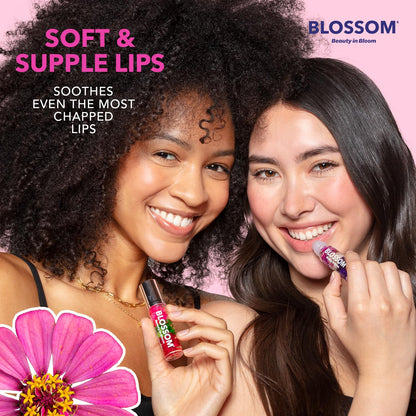 Blossom Roll on Lip Gloss, Scented Clear High Shine Moisturizing Lip Oil, Non Sticky, Infused with Real Flowers, Made in USA, 0.2oz, Strawberry/Banana