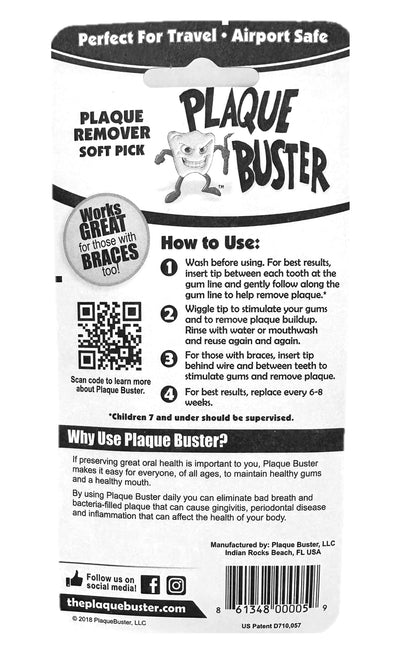 Plaque Buster (Pack of 1) Gum Stimulator & Plaque Remover, Made in USA, Great for Oral Health and Healthy Gums, Multi-Colored (4 Picks per Pack)