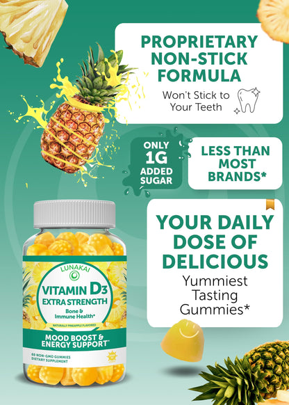 Lunakai Vitamin D3 and Elderberry Gummies Bundle - Immunity, Bone and Mood Support Supplement for Adults & Kids - Non-GMO, No Corn Syrup, All Natural Gummy
