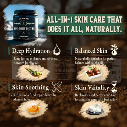 Organic Beef Tallow for Skin - 4 OZ (Eucalyptus) — US-Made Grass Fed Beef Tallow for Face + Body — Whipped Tallow and Honey Balm Moisturizer for Dry and Sensitive Skin, Eczema, Rosacea (No Additives)