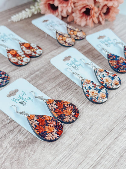 Fall Earrings for Women Autumn Lightweight Teardrop Dangle Fun Colorful Statement Jewelry Handmade by the Painted Pug (Fall Leaves Org Brwn)