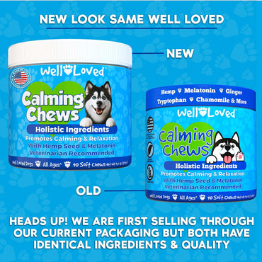 Well Loved Calming Chews for Dogs - Dog Calming Treats, Made in USA, Vet Developed, for Stressful Situations, Separation, Fireworks, Travel, Melatonin, Natural & Holistic, 90 Calming Treats