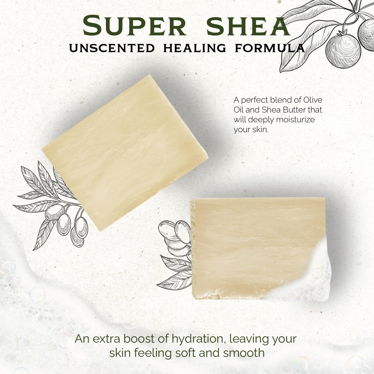 ILS Soap co - Super Shea (Unscented Olive Oil & Shea Butter) All Natural Bar Soap for All Skin Types - Plant Based, Cold Process and Handmade in the USA (3 Pack)