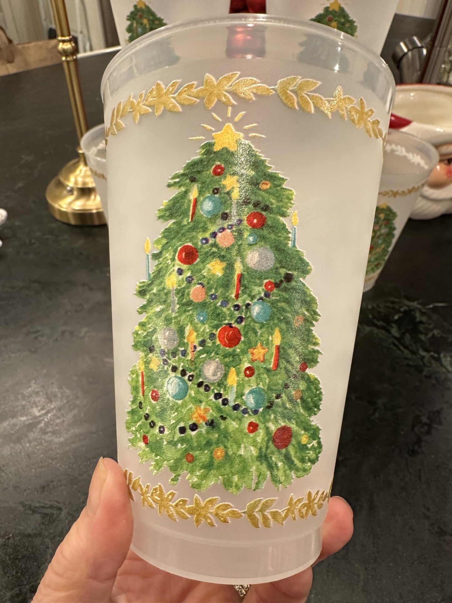 Marye-Kelley Christmas Tree Shatterproof 20 Oz Frosted Cups - Set of 6 Cups - BPA Free - Made in the USA Dishwasher Safe