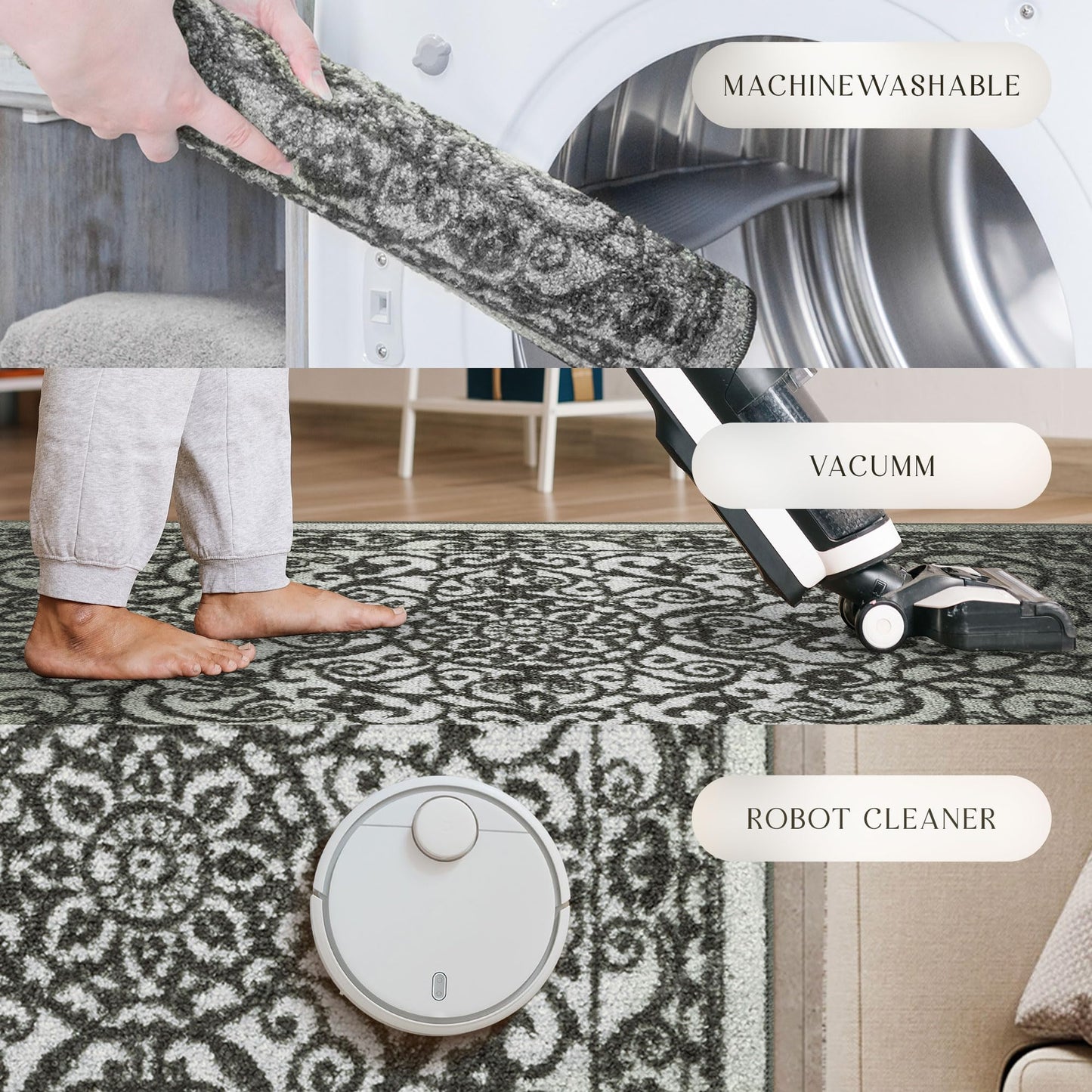 Maples Rugs Pelham Transitional Area Rugs - Made in USA - Washable, Non Slip, Indoor Carpet for Entryway, Foyer, Kitchen, and Bathroom, 1'8 x 2'10, Grey Tonal
