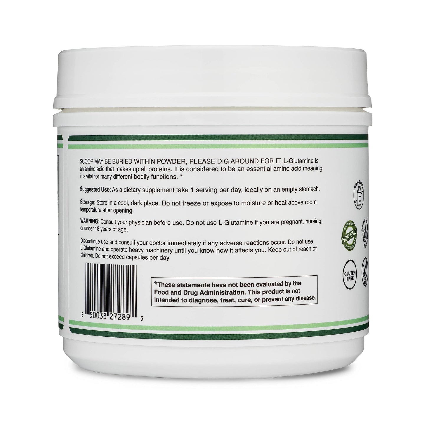 L Glutamine Powder 1.1lbs (100 Servings of 5 Grams Each - Third Party Tested L-Glutamine Powder) Unflavored, Keto, Vegan Friendly (with Scoop) for Exercise Endurance and Gut Health by Double Wood
