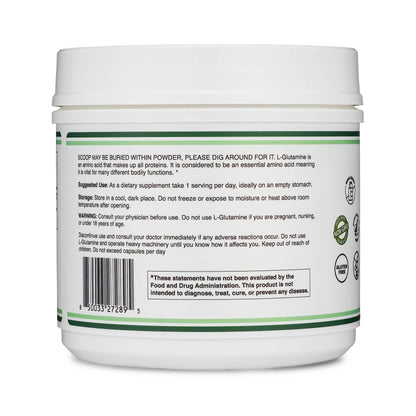 L Glutamine Powder 1.1lbs (100 Servings of 5 Grams Each - Third Party Tested L-Glutamine Powder) Unflavored, Keto, Vegan Friendly (with Scoop) for Exercise Endurance and Gut Health by Double Wood