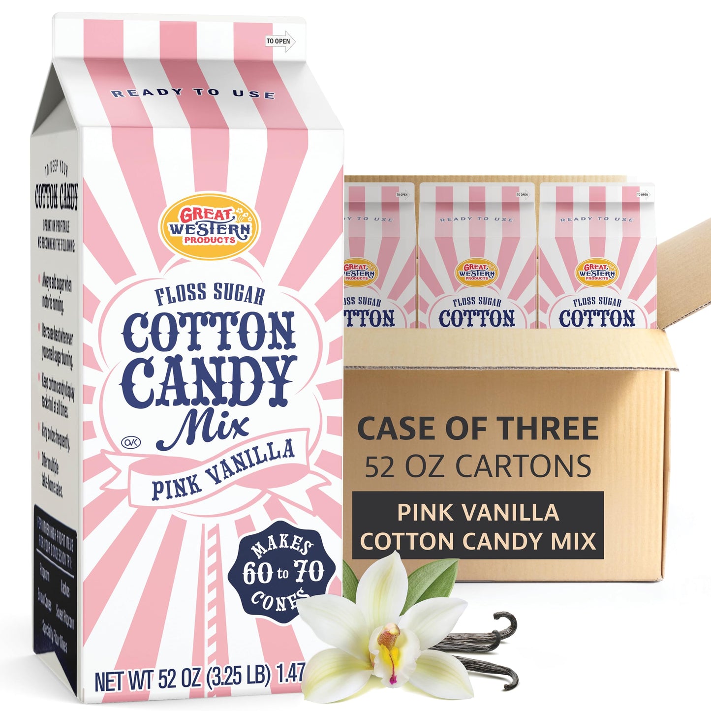 Premium America Pink Vanilla Cotton Candy Floss Sugar Carnival-Style Fluffy Fun, Pre-Mixed & Ready to Use for Parties, Events & Festivals 3.25 lb Cartons Case of 3