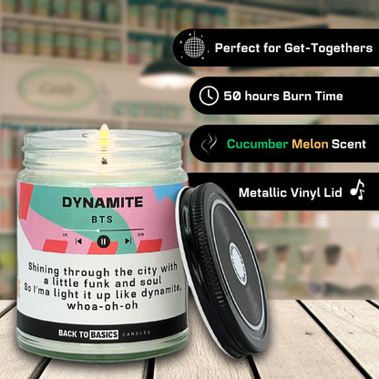Back to Basics Candles | Dynamite - 9oz Soy Wax Cucumber Melon Scented Candle for Home Decor, Birthday Gifts for Women, Men, Best Friend | Relaxing Aromatherapy Made in USA