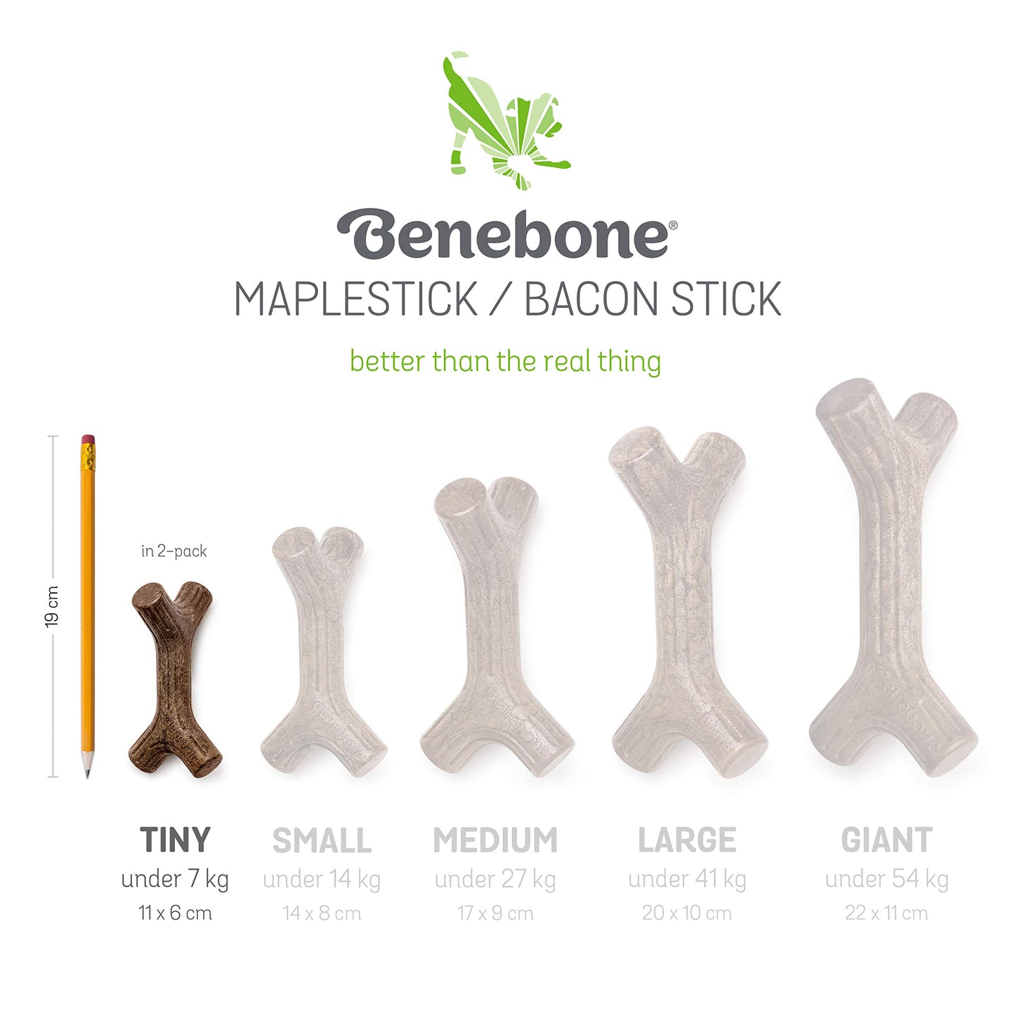 Benebone Puppy 2-Pack Maplestick/Zaggler Durable Dog Chew Toys for Gentle Chewers, Real Bacon, Real Maplewood, Made in USA, Tiny