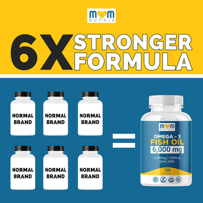 Omega 3 Fish Oil 6000 Mg with Maximum EPA DHA - Supports Brain, Liver, Heart & Immunity - Made in The USA - 150 Softgels