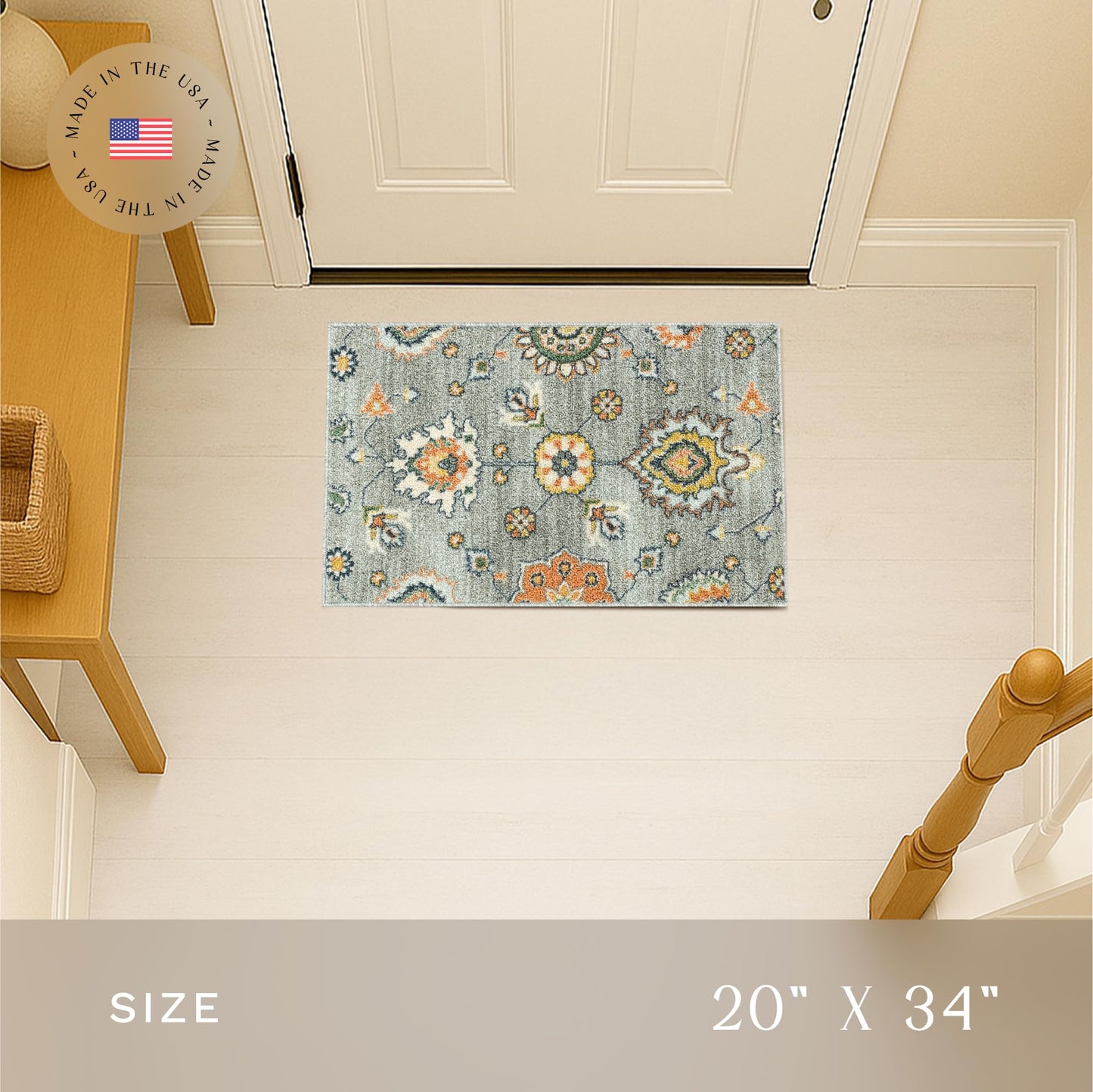 Maples Rugs Fleur Contemporary Motif Kitchen Rugs Non Skid Accent Area Carpet [Made in USA], Radiant Grey, 1'8 x 2'10