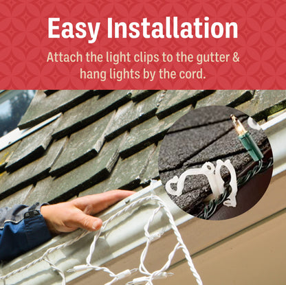 Holiday Joy 200 PCS of All Purpose Gutter Hooks for Outdoor String Lights - Quick & Easy Installation Christmas Lights Clips for Shingles & Gutters - Patent Design String Light Hooks - Made in USA