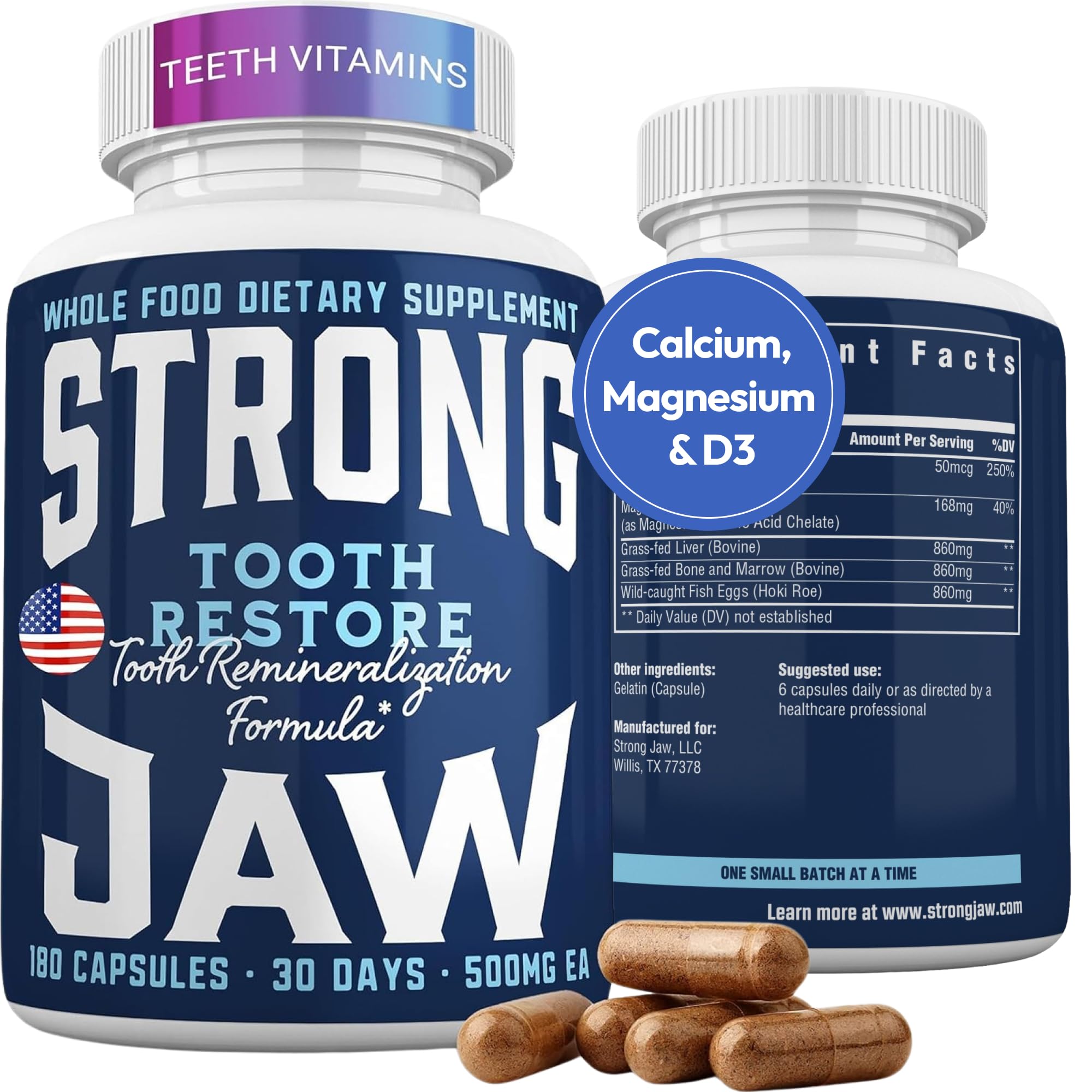Translucent Teeth Supplement Strong Jaw Tooth Restore for Adults with Remineralizing Gum Support 18 ...