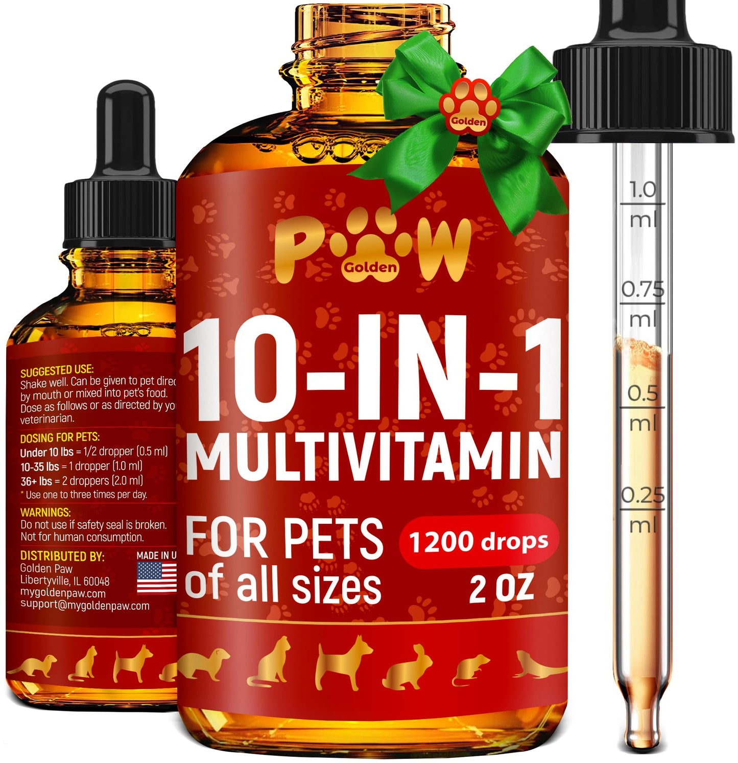 Cat Multivitamin B, C, & D3 – Liquid 10 in 1 Multivitamin for Dogs – Dog Vitamins and Supplements to Help with Allergies & UTIs – Cat Vitamins for Skin & Coat – Glucosamine for HIPS & Joints – 2 Oz