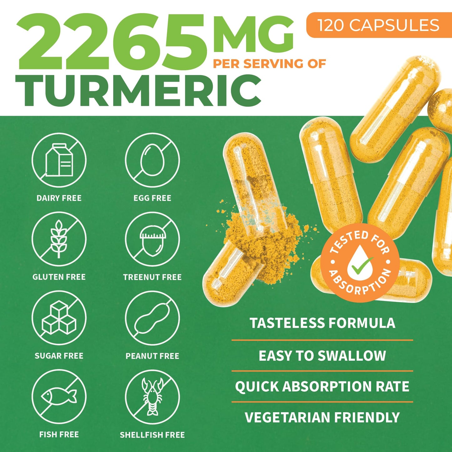 Turmeric Supplement Extra Strength 2265mg - Turmeric Curcumin Supplement w/BioPerine Black Pepper - Tumeric and Ginger Supplements, 95% Curcuminoids, Supports Immune & Joint Health, 120 Caps