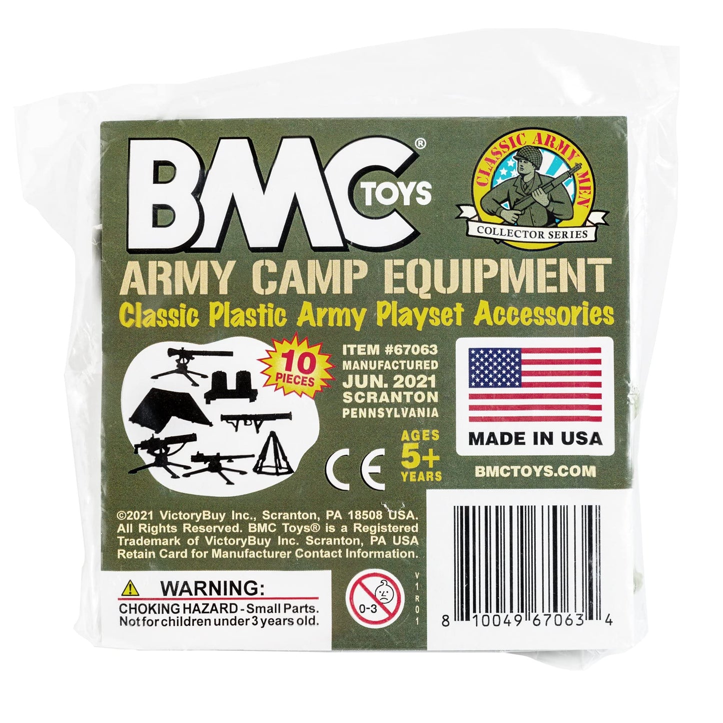 BMC Classic Plastic Army Men Playset Accessories - 10pc Military Camp - US Made