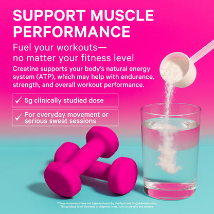 Pink Stork 5g Micronized Creatine Monohydrate Powder for Women - Support Muscles, Cellular Energy, Cognitive Function - Essential Amino Acid - Clean Alternative to Pills or Gummies - 30 Servings