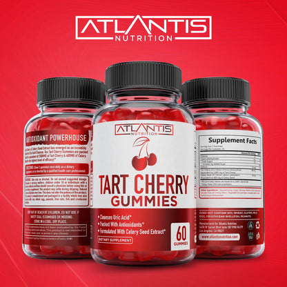 Atlantis Nutrition Tart Cherry Gummies with Celery Seed Extract - Advanced Uric Acid Cleanse for Immediate Gout Relief, Joint Relief & Recovery | Powerful Antioxidant with Joint Support - 60 Gummies