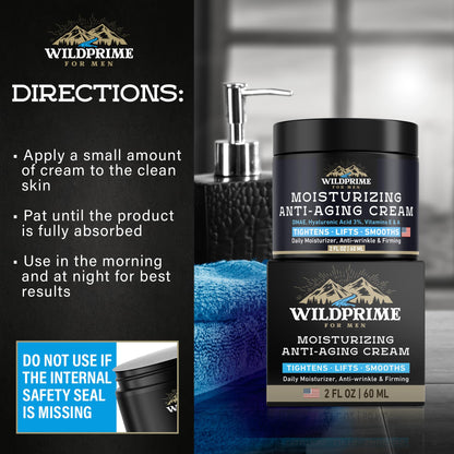 Men's Face Moisturizer Cream - Anti Aging & Wrinkle - Made in USA - Collagen, Hyaluronic Acid, Vitamins E & A, Avocado Oil - After Shave Lotion - Age Facial Skin Care, Day & Night Moisturizing