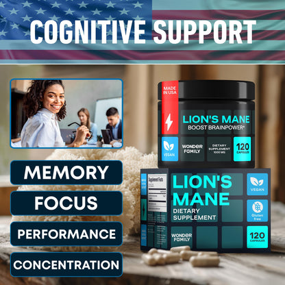 Lion’s Mane Supplement Capsules 1000mg – Nootropics Brain Support Supplement with Alpha GPC – Organic Mushroom Complex for Memory, Focus, Energy, Mood & Nerve Health – Melena de Leon Organico 120 Caps