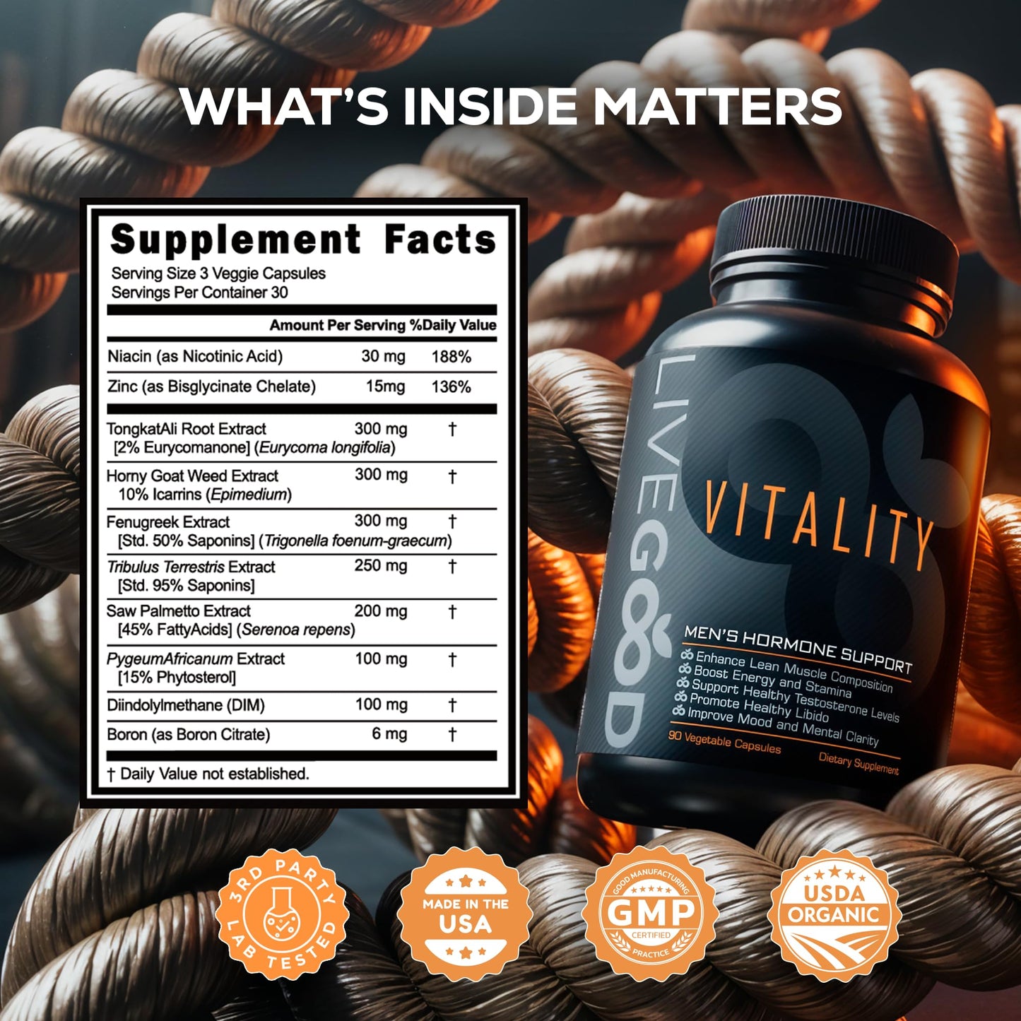 LIVEGOOD Vitality Men’s Support, Natural Men’s Supplement with Adaptogenic Herbs for Energy, Mood, Stamina and Endurance, Daily Vitality Formula for Performance and Wellness (60 Capsules)