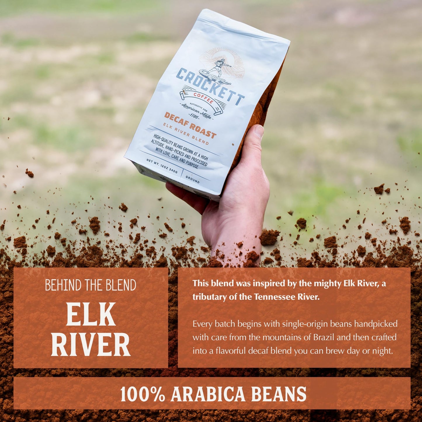 Crockett Decaf Ground Coffee – Bold Decaf Ground Coffee with Rich Flavor, Smooth Body & No Bitterness – Perfect for Classic Coffee Drinks, Caffeine-Free Energy & Guilt-Free Brewing