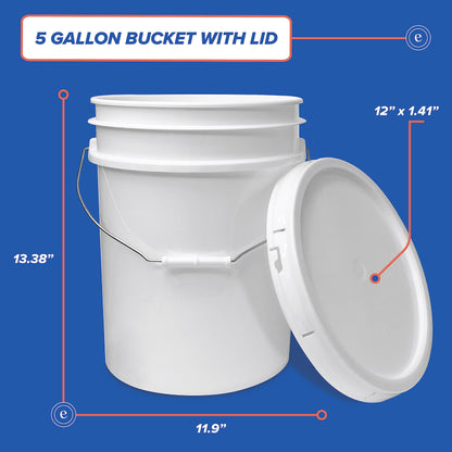 ePackageSupply 5 Gallon White Bucket & Lid, Made in The USA, Durable 90 Mil All Purpose Pail, Food Grade, Contains No BPA Plastic, Premium HPDE, 12 Pack